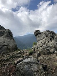 Scenic view of rocky mountains against sky