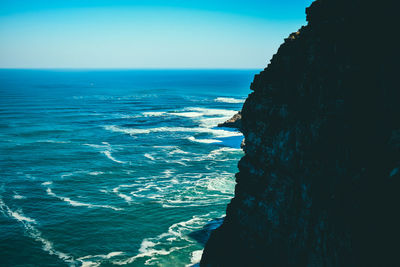 Scenic view of sea against blue sky