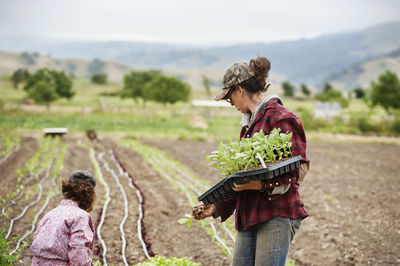 Female farmers working on field