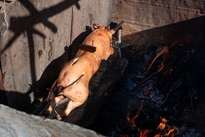 Close-up of meat on barbecue grill