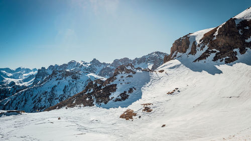 Scenic view of snowcapped mountains against sky