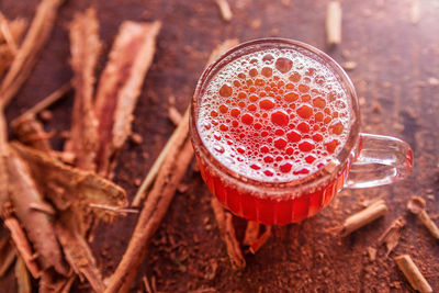 High angle view of drink in glass