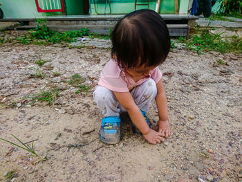 High angle view of girl looking away