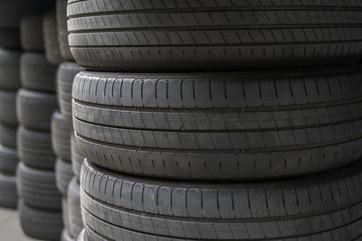 Full frame shot of a stack of used tires