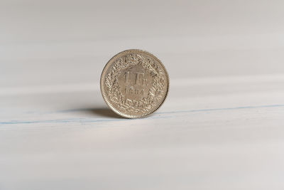 Close-up of coins on white background