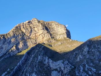 Rock formation against clear blue sky