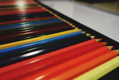 High angle view of multi colored pencils