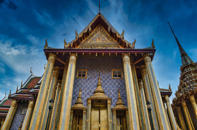 Low angle view of temple building against sky