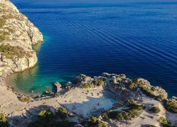 High angle view of rocks on beach