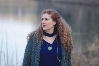 Portrait of beautiful young woman in winter