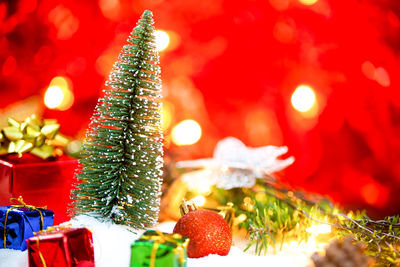 Close-up of christmas decorations on tree