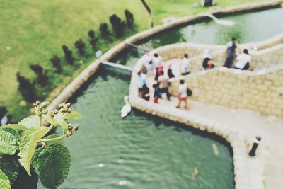 High angle view of people in boat