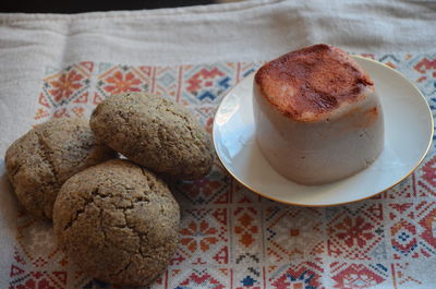 High angle view of breakfast on table