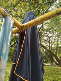 Close-up of hammock against trees on field