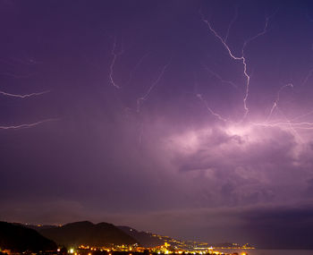 Lightning in sky at night
