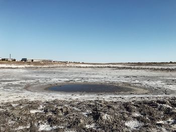 Scenic view of land against clear blue sky