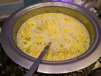 High angle view of bread in container on table