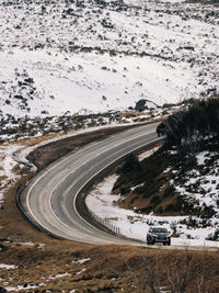High angle view of cars on road during winter