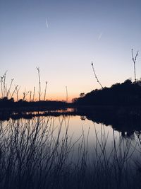 Scenic view of lake against sky during sunset