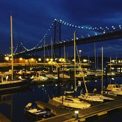 View of harbor at night