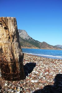 Scenic view of sea against clear blue sky