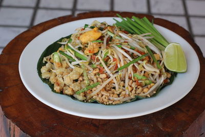 High angle view of food in plate on table