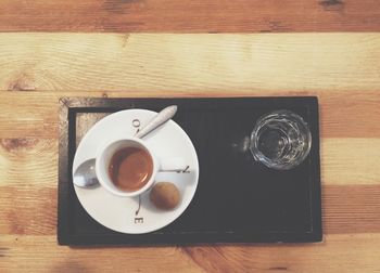 High angle view of drink on table