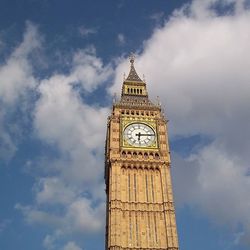 Low angle view of tower against cloudy sky