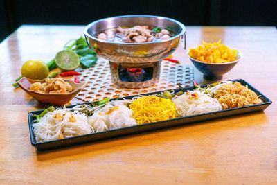 High angle view of food on table