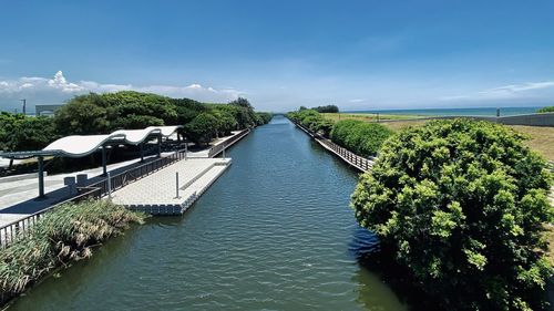 High angle view of bridge over river against sky