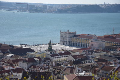 High angle view of buildings in city