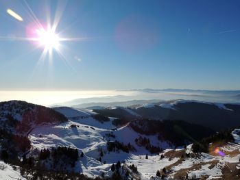 Scenic view of snowcapped mountains against sky