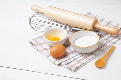 High angle view of breakfast on table