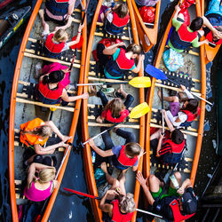 High angle view of people on boat
