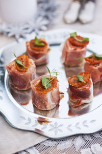 Appetizers on metal plate