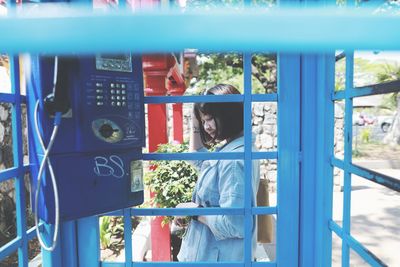 Close-up of telephone booth