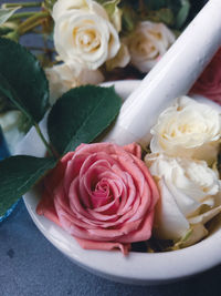 High angle view of rose bouquet