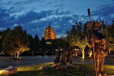 View of statue at night