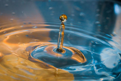 Close-up of drop falling on water