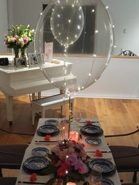 High angle view of dining table at restaurant