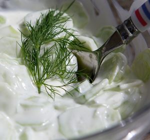 Close-up of cucumber salad in bowl