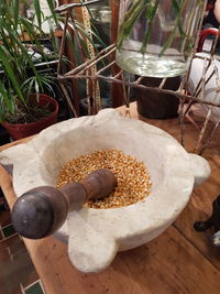 High angle view of food on table