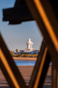 View of buildings and bridge in city