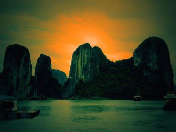 Scenic view of sea at sunset
