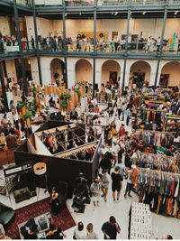 High angle view of people at market