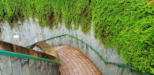 High angle view of wall by canal