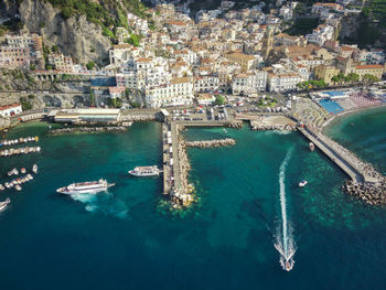 Aerial view of the cathedral and the city of amalfi, italy