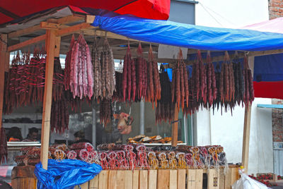 Bundles of churchkhelas for sale at market stall