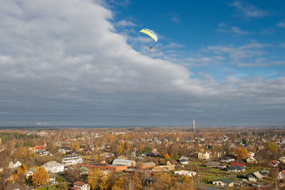 Aerial view of city against sky