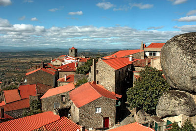 High angle view of townscape against sky